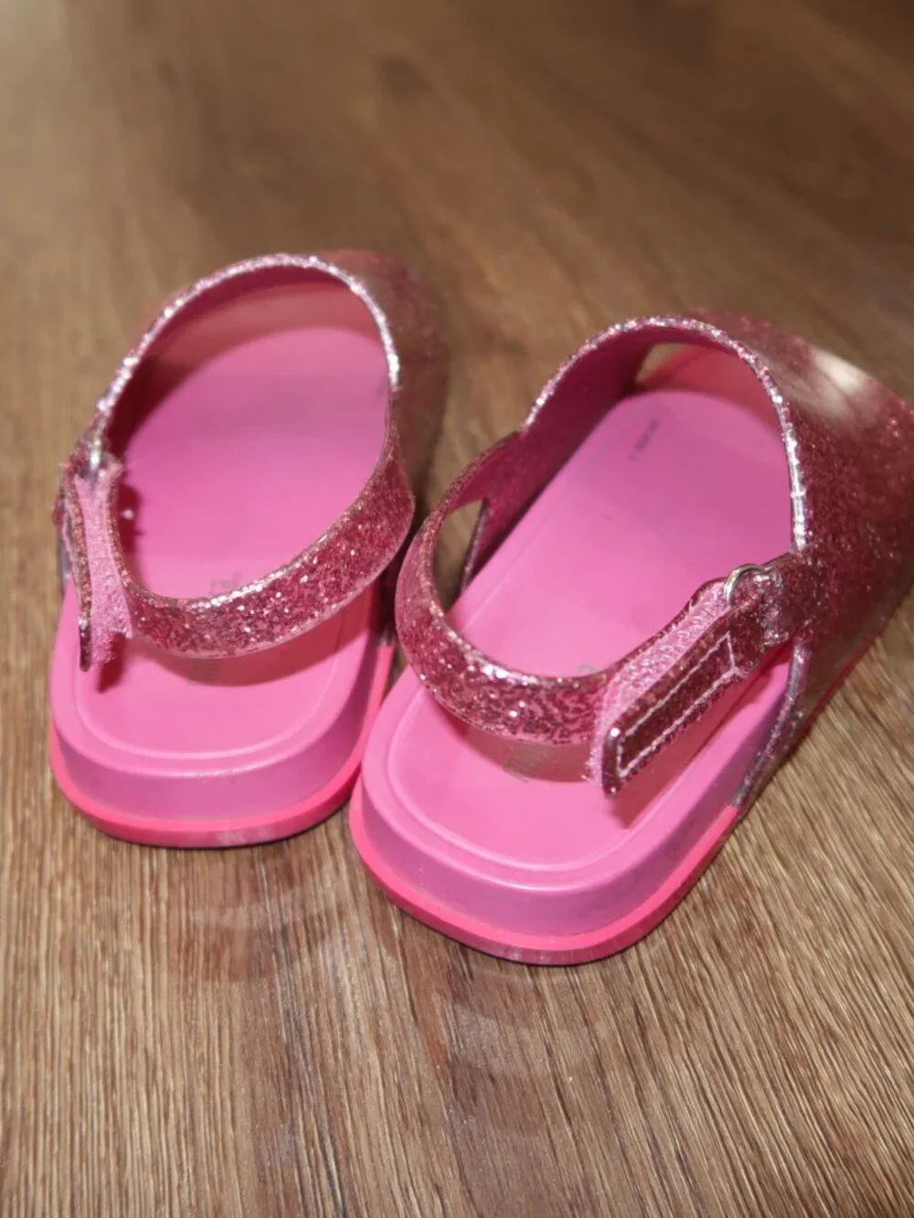Girls Mini Melissa Pink Sparkly Glitter Slip On Heel Strap Sandals Beach size 10